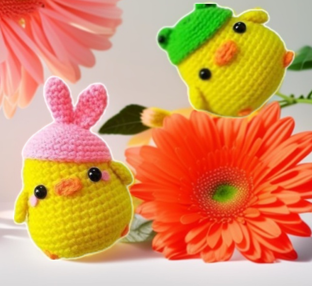 Цыплята в шапочках, вязаные крючком, игрушки амигуруми