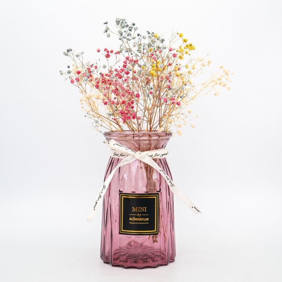 Ваза стекло H=18см, D=9,5см, рифленая, розовая Артикул: ч52182