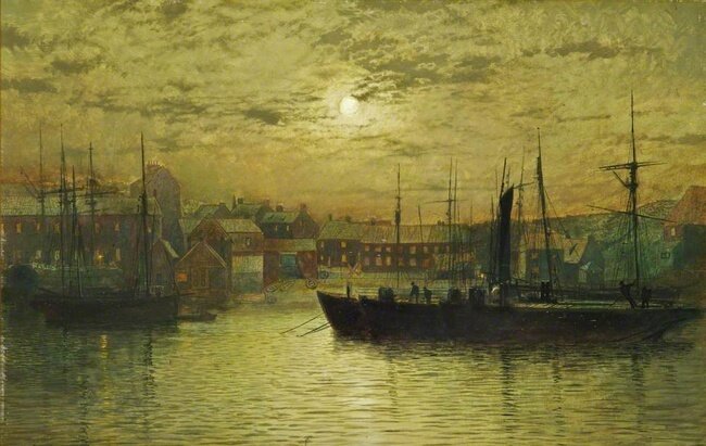 2. J.A. Grimshaw. “Whitby Harbor by Moonlight”,1879, Oil on canvas, 27х42 сm.