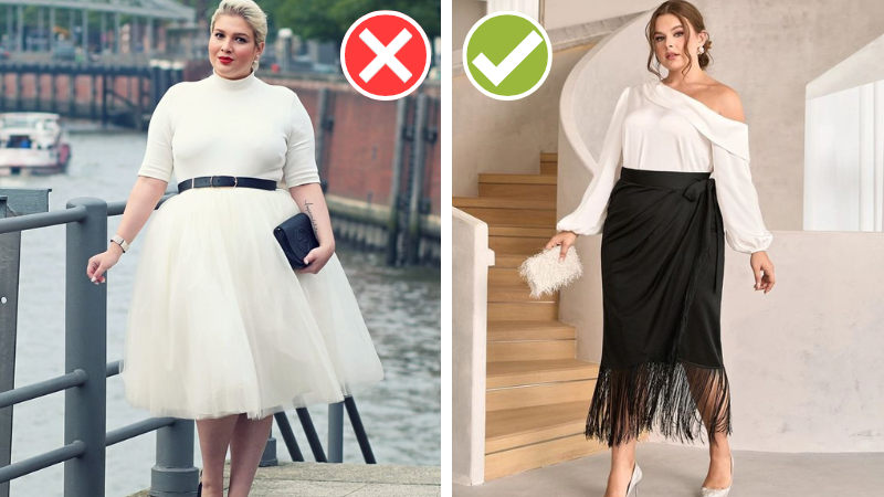 Рисковать внешним видом ради женственного наряда с юбкой — точно не в стиле модной пышки.