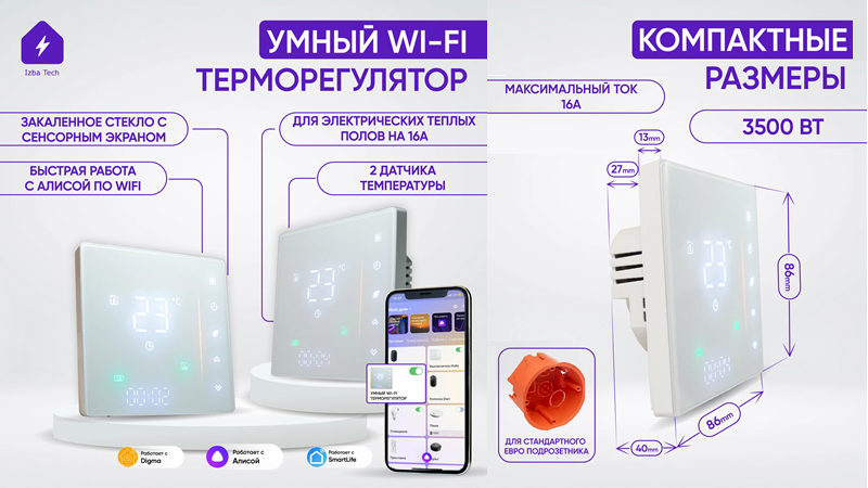 На фото: умный терморегулятор для тёплых полов с Wi-Fi и Алисой от Izba Tech. ТОП-5 востребованных гаджетов для «умного дома».