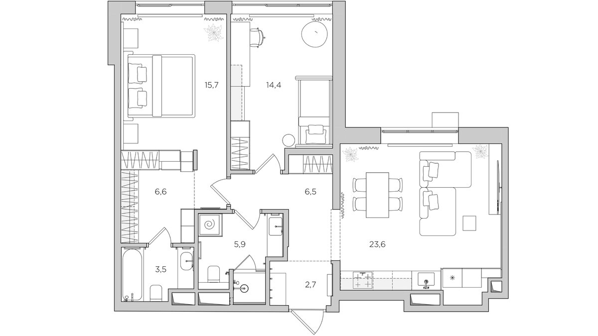 Перепланировка двухкомнатной квартиры 