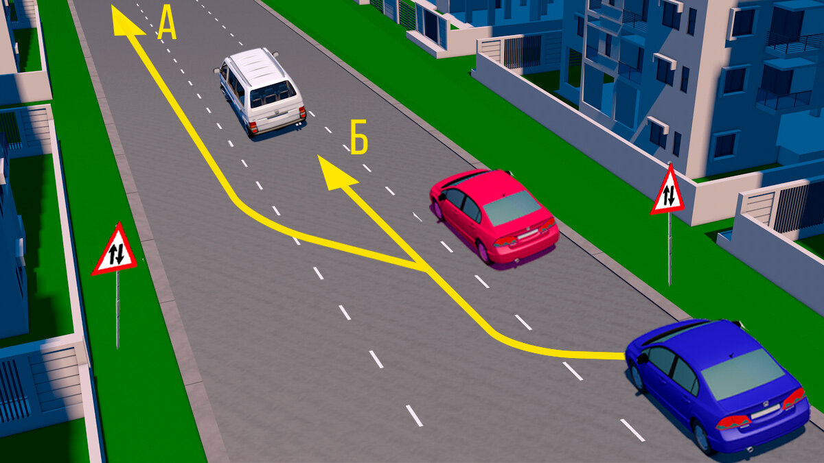 По какой траектории водителю синего автомобиля разрешено выполнить  опережение? | Клуб Дорог | Дзен