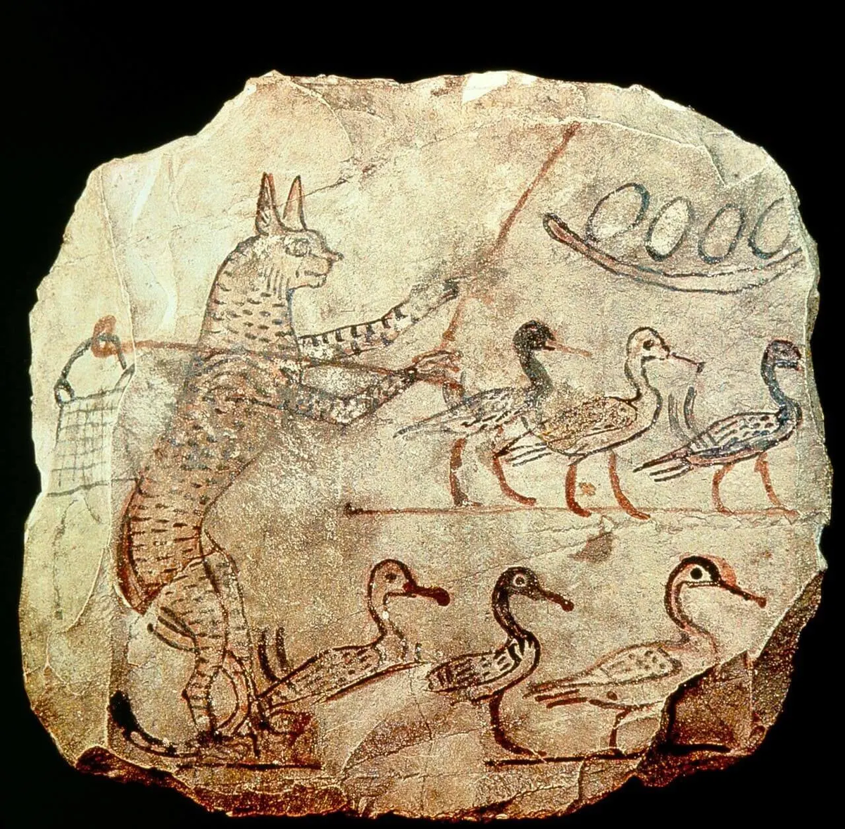 Кот, пасущий гусей или уток. Над птицами, обратите внимание, еще яйца © Cairo Museum