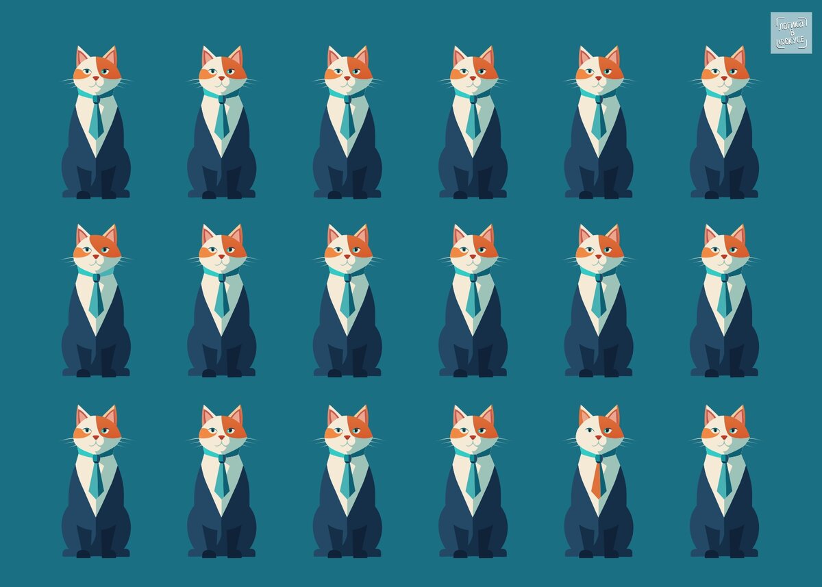 Найдите на картинке двух котов, отличающихся от остальных.