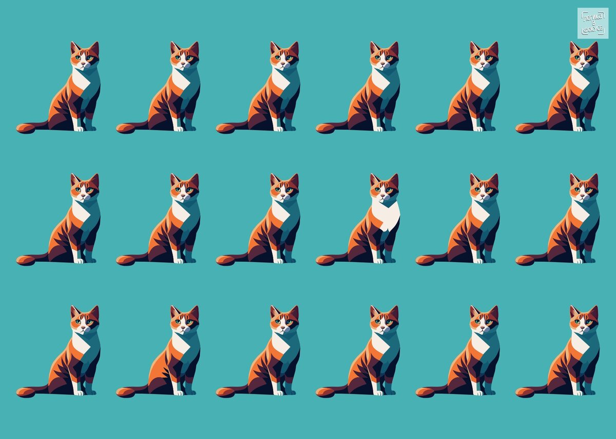 Найдите на картинке двух котов, отличающихся от остальных.