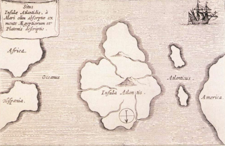 На этой карте XVII века указано предположительное местонахождение Атлантиды