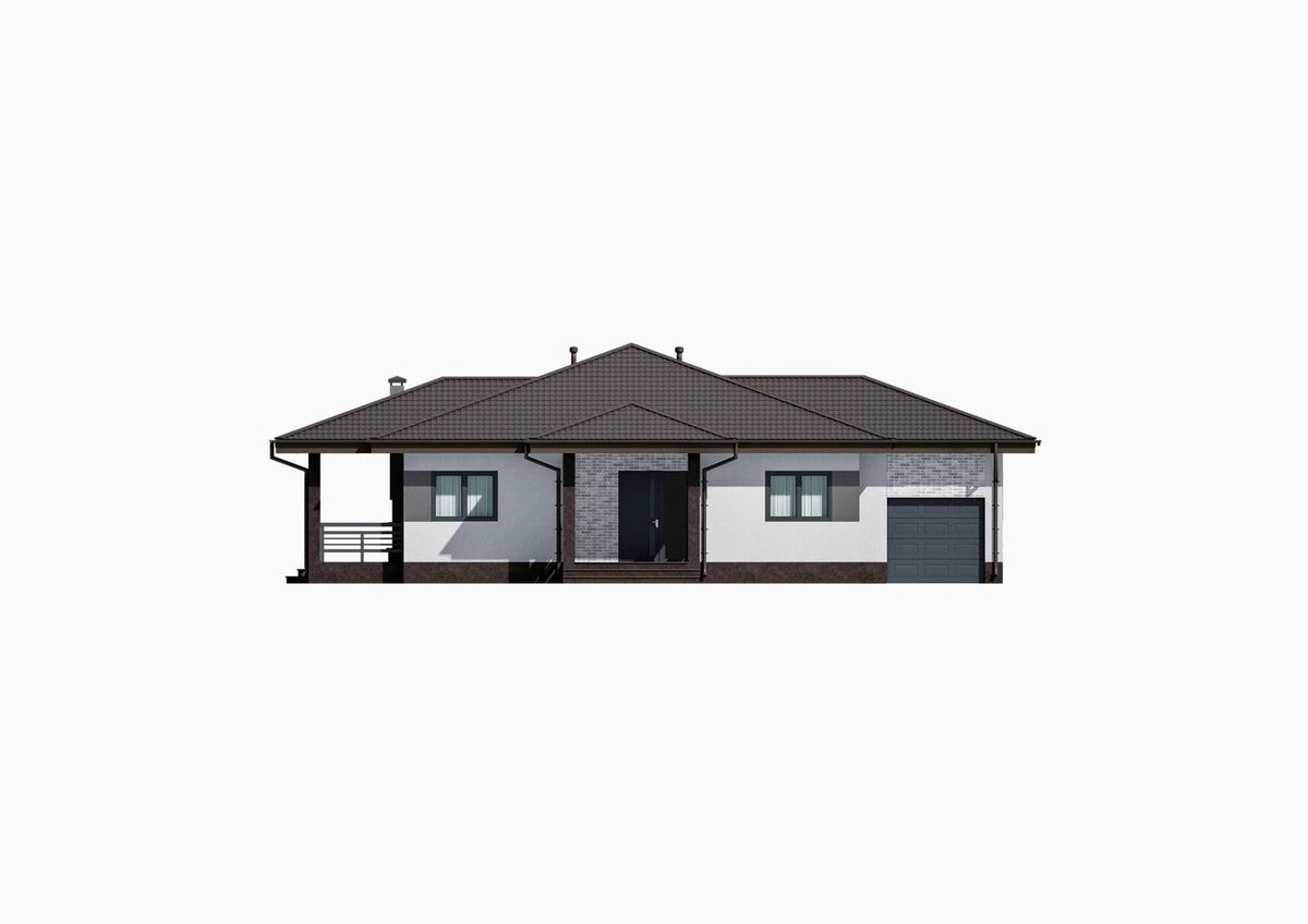 Проекция фасада (вид спереди) одноэтажного дома «Бавария-142»