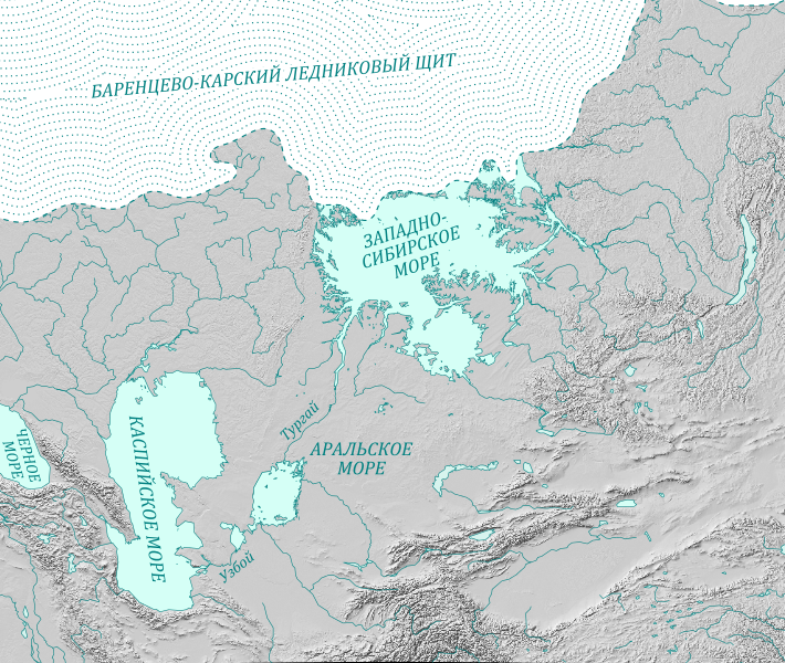 Узбой на карте плейстоценовой Средней Азии(Wikipeida.org)