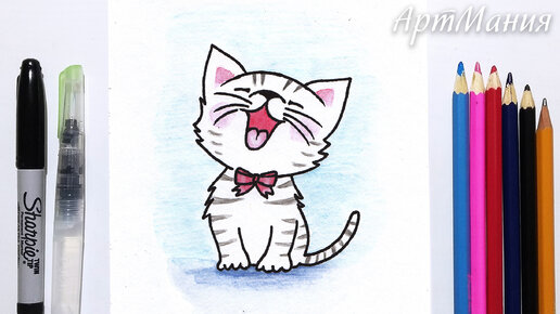 Как нарисовать милого котенка акварельными карандашами