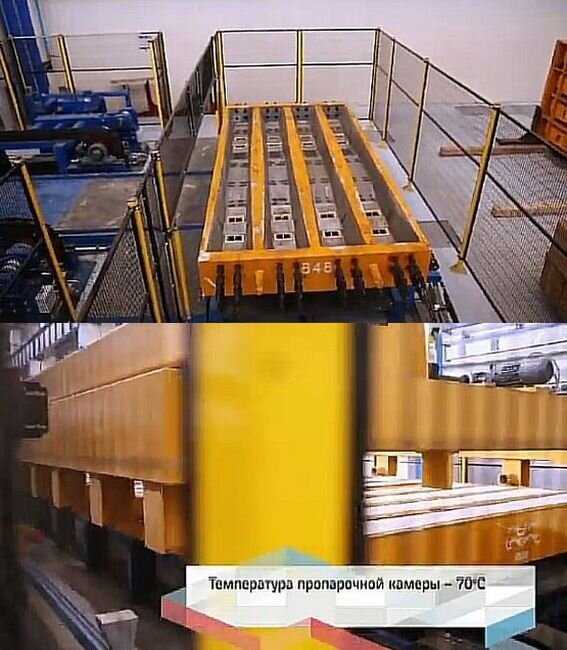 Бетонные шпалы на заводе не только предварительно напрягаются и вибропрессуются, но еще и проходят обработку в пропарочной камере