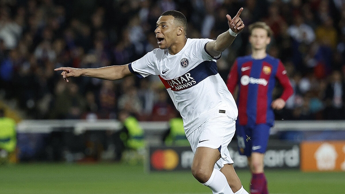    Мбаппе празднует гол в ворота "Барселоны". Фото: REUTERS