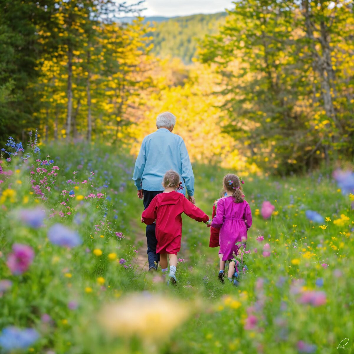 Дедушка с внуками