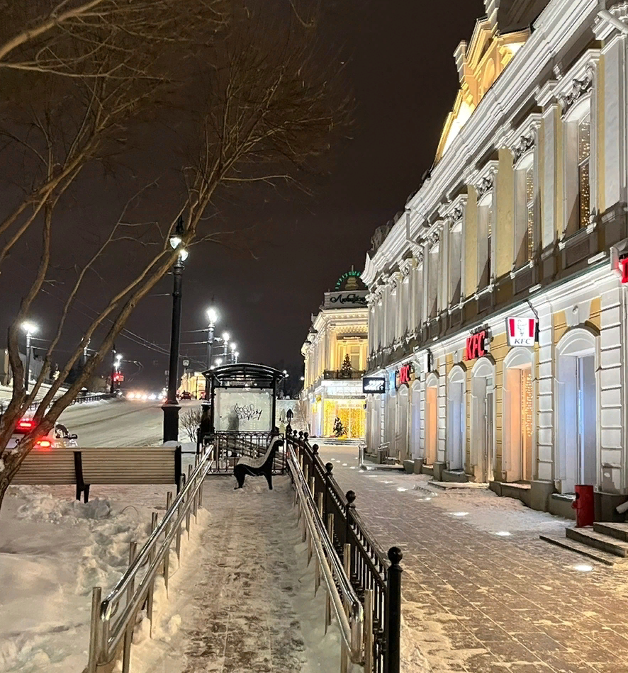 На улицах Омска в один из новогодних вечеров.
