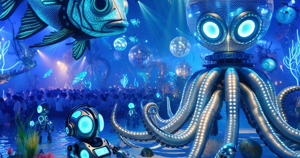 Роборыба и робот Осьминог - яркий, современный развлекательный элемент для праздничных мероприятий.