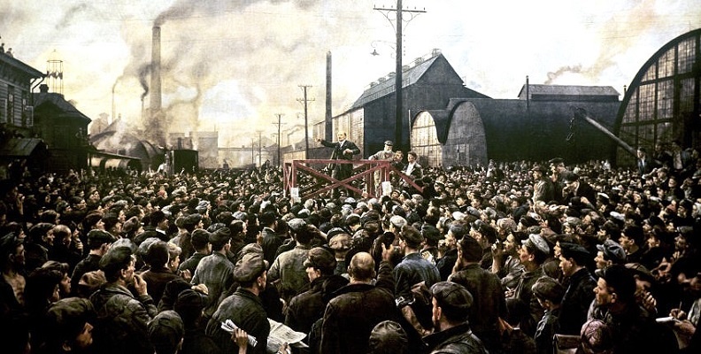 Ленин выступает на Путиловском заводе