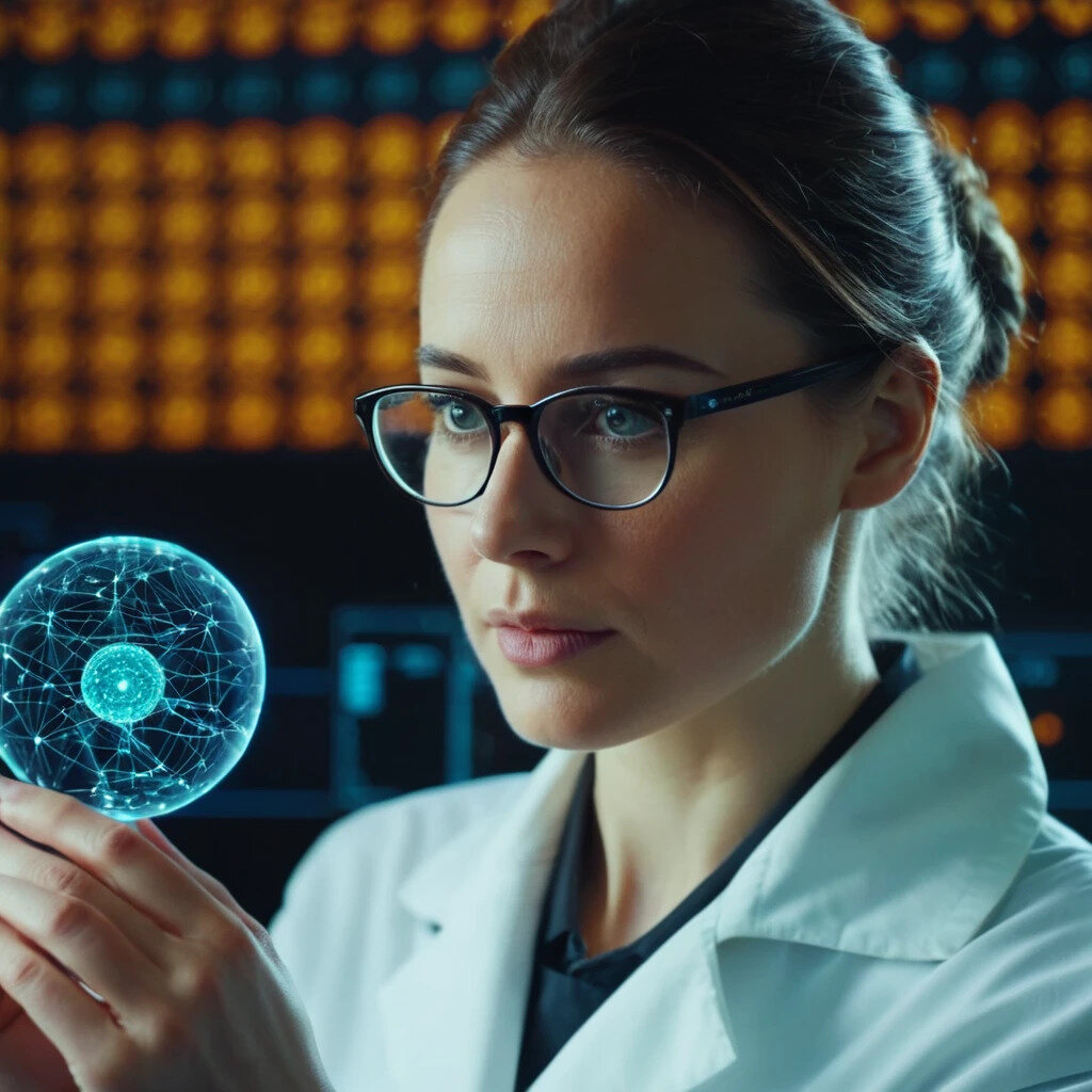 Ученый использует ИИ для анализа данных. Сгенерировано нейросетью  ArtGeneration.me