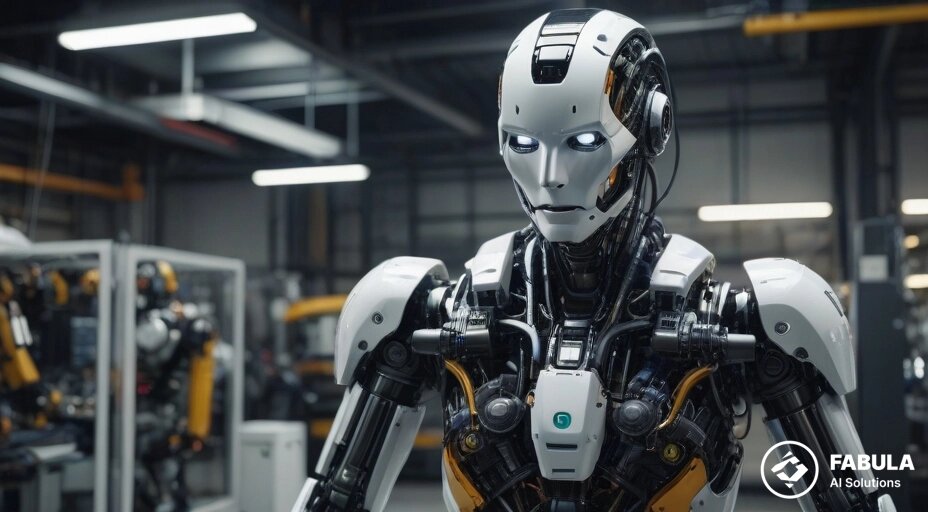 Роботы используют ИИ для автоматизации производства. Сгенерировано нейросетью Fabula AI