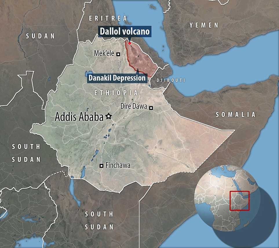 Вулкан Даллол Эфиопия на карте. Вулкан Даллол на карте Африки. Пустыня Данакиль Эфиопия на карте. Даллол Эфиопия на карте.