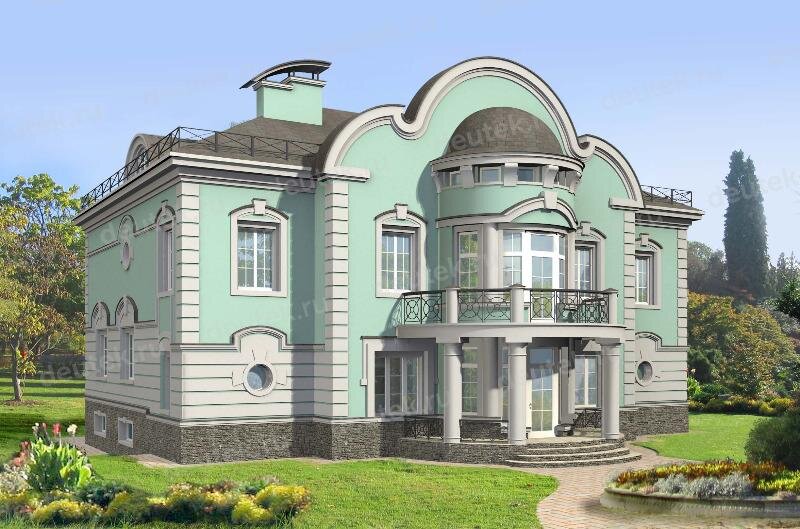 Проект двухэтажного дома с цокольным этажом, бассейном и сауной - LK-210