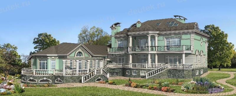 Проект двухэтажного дома с цокольным этажом, бассейном и сауной - LK-210