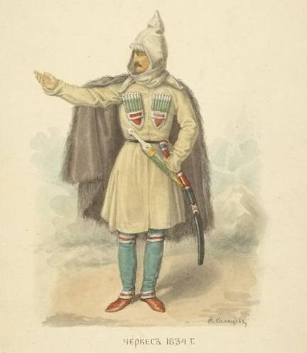 Черкес, 1834, автор изображения - Фёдор Григорьевич Солнцев.