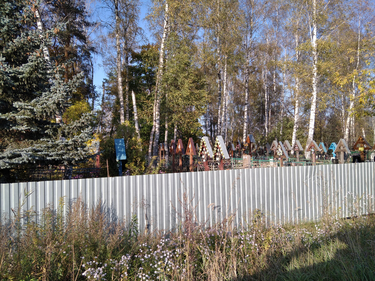 Старообрядческое кладбище в пос. Авсюнино. Отличительной особенностью старообрядческих крестов является голбец («голубец» или «столбец») - двускатная крыша