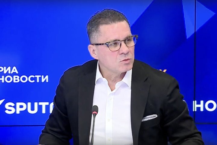 Генеральный директор Российской государственной библиотеки Вадим Дуда. Скриншот онлайн-трансляции пресс-конференции «Россия сегодня»