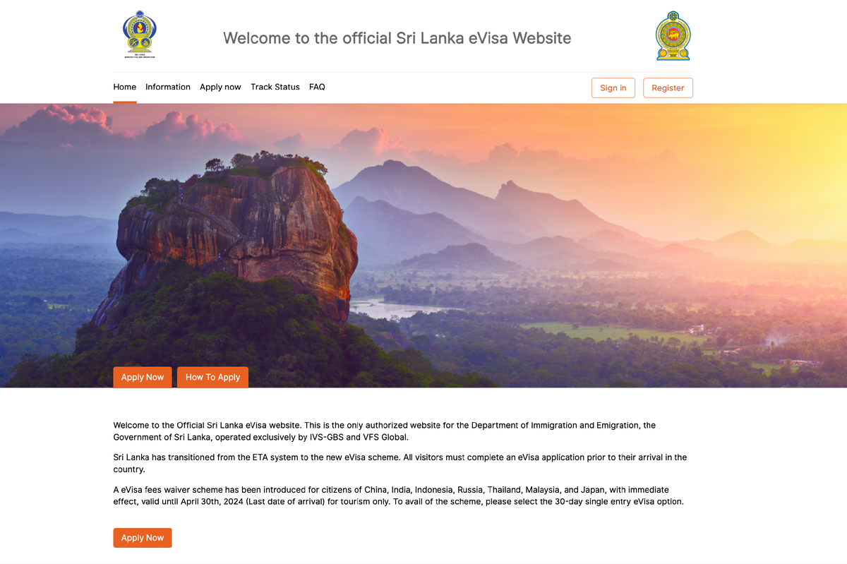 Новый сайт для оформления онлайн-визы на Шри-Ланку, пока без русского языка