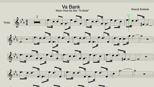 Va Bank - ноты для скрипки и минус (музыка из фильма 