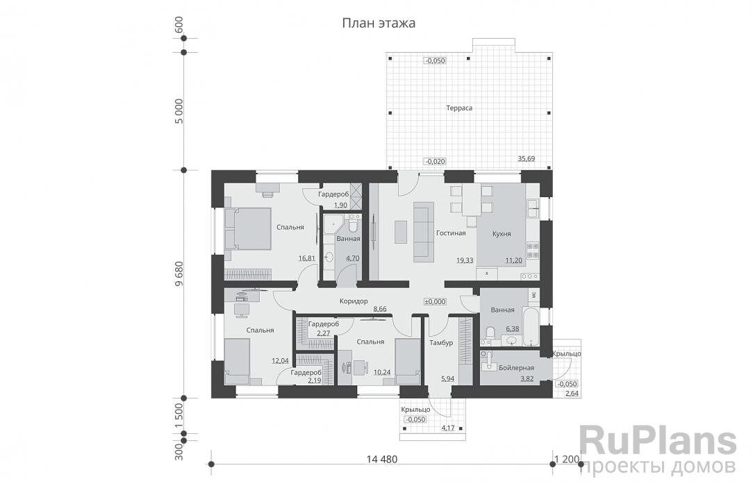 Тамбур - 5,95 м2Бойлерная - 3,82 м2Ванная - 6,38 м2Кухня - 11,21 м2Гостиная - 19,33 м2Ванная - 4,70 м2Гардероб - 1,90 м2Спальня - 16,81 м2Спальня - 12,04 м2Гардероб - 2,19 м2Гардероб - 2,27 м2Спальня - 10,24 м2Коридор - 8,66 м2