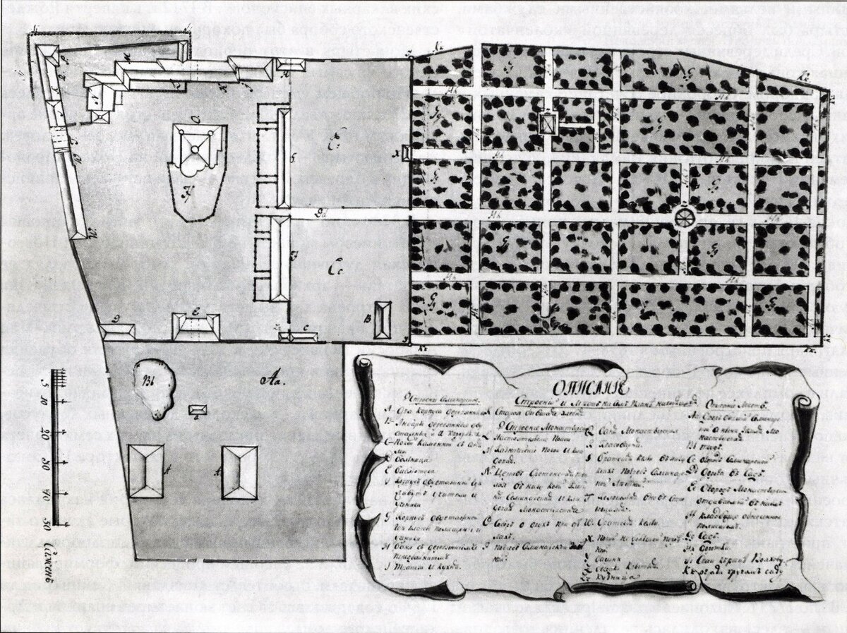 Рис. 1. Антониев монастырь. План исполненный семинаристом Ф. Евсеичем. 1806 г. РГИА. Из книги Л.А. Секретарь Монастыри Великого Новгорода и окрестностей, М., 2011г.