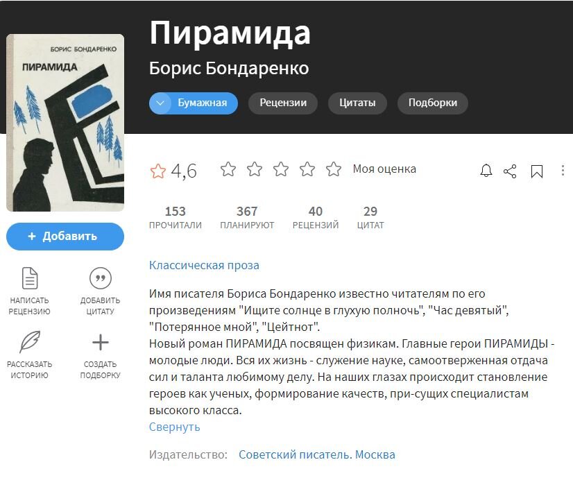 Изображение  с сайта LiveLib. У книги хороший рейтинг.