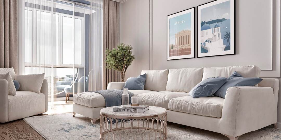 Гостиная в серо-голубых тонах