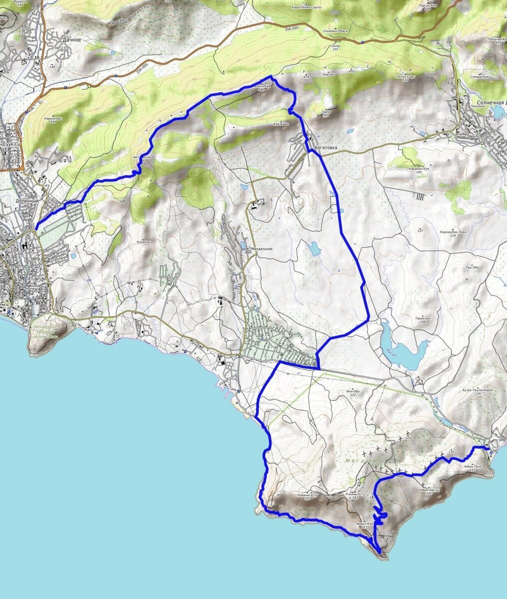 Мыс меганом как добраться на машине. Мыс Меганом на карте Крыма. Карта большой Крымской тропы. Большая Крымская тропа маршрут на карте.