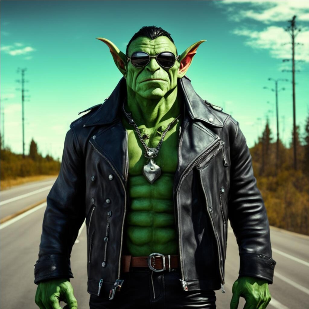 Орк-байкер. Изображение принадлежит каналу "Мир Фэнтези" и его автору.