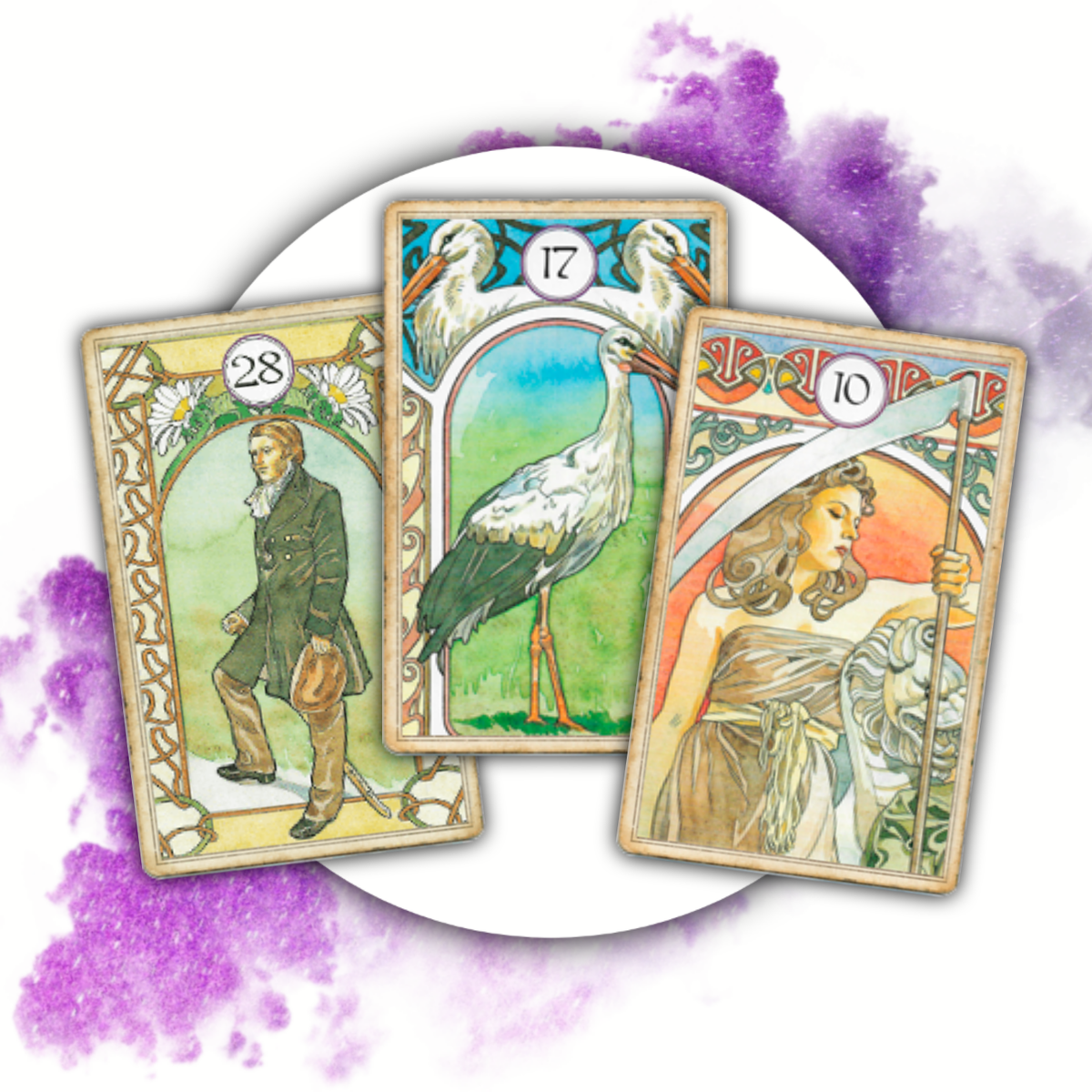 Для иллюстрации расклада я использую репродукции колоды Ленорман Арт-Нуво