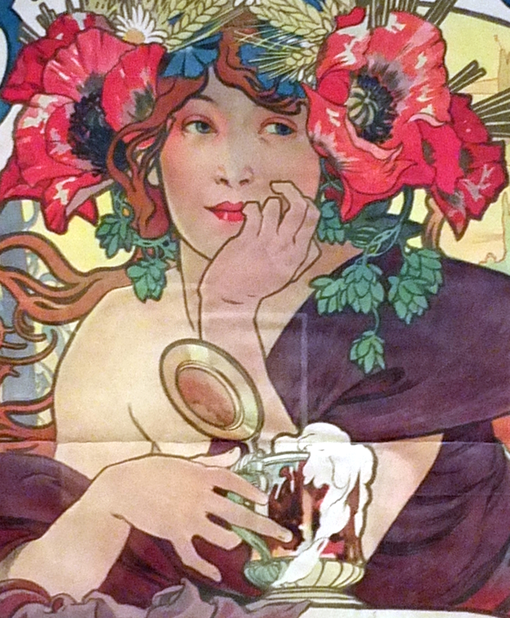 Женщина, пьющая пиво. Художник  - Альфонс Муха. 1897г.