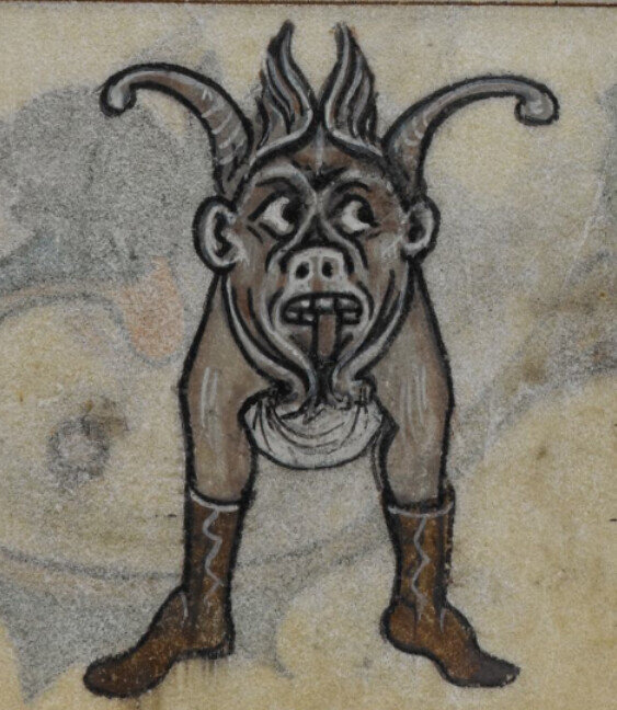 Маргиналия из "Маастрихтского Часослова". Первая четверть XIV века. Нидерланды, Льеж. Британская библиотека. Stowe MS 17, f.151r / 'The Maastricht Hours': Book of Hours, Use of Maastricht. 1st quarter of the 14th century. The British Library. Stowe MS 17. Netherlands (Liège). Language: Latin, French. Parchment. Dimensions: 95 x 70 mm (text space: 50 x 30 mm). Foliation: ff. 273. Source