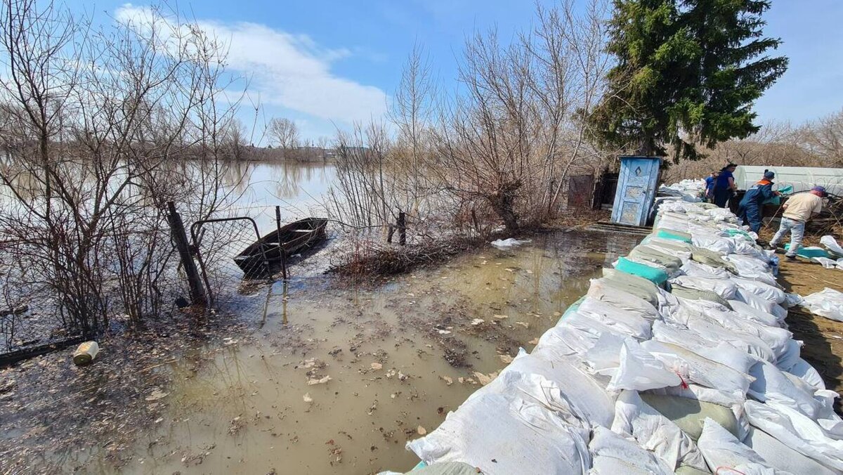Мешки с песком помогают удерживать воду.  Фото: ФедералПресс / Наталья Шалыгина