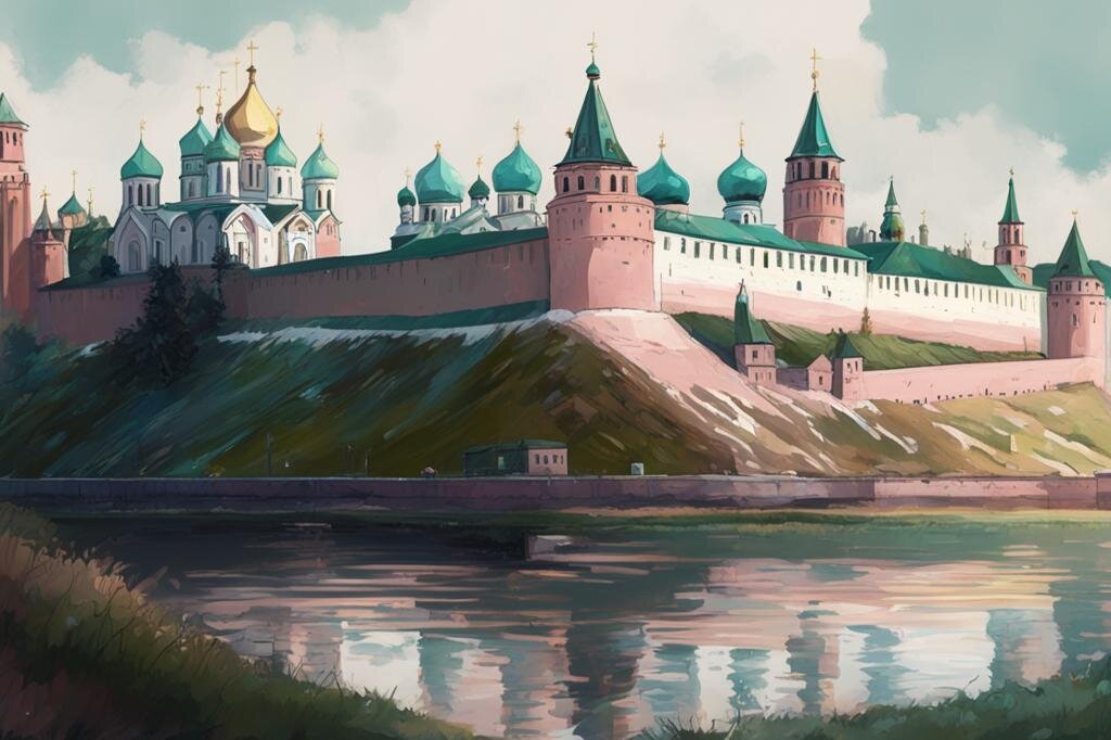 Вот так почему-то видит нижегородский кремль нейросеть Kandinsky 3.0 от ПАО СберБанк© С реальностью ничего общего, но красиво...