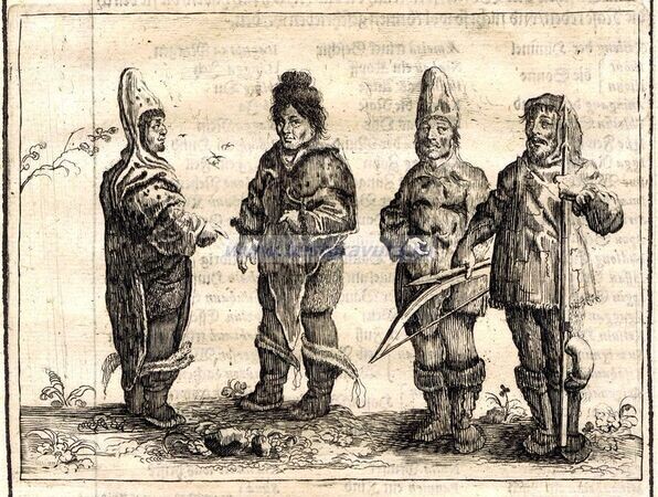 Гренландцы. Гравюра из 3-го издания «Описания путешествия в Московию» Адама Олеария 1663 г.