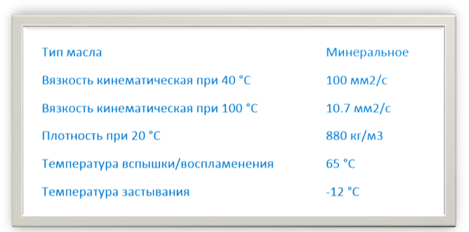 Картинка 2. Показатели минерального вакуумного масла