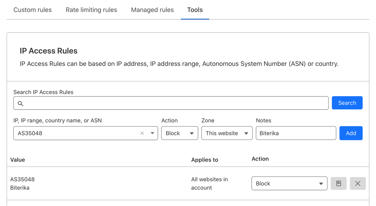 Блокируем Битерику в Cloudflare
