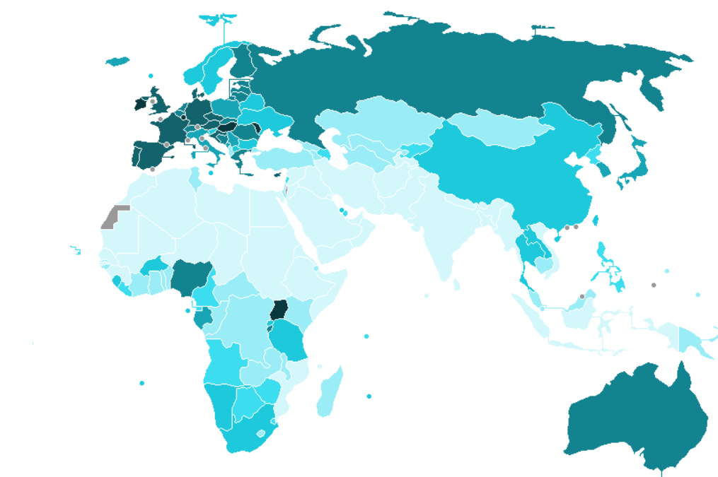Карта статистики ВОЗ по потреблению алкоголя