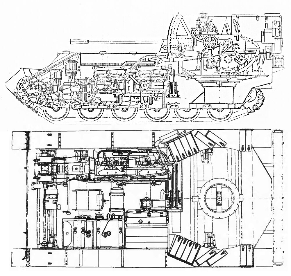 Продольный разрез и план компоновки ЗСУ-37