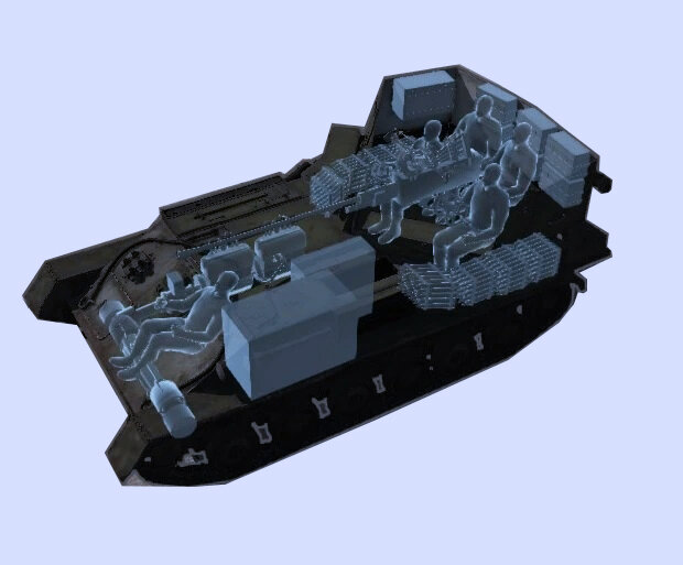 Для пущей наглядности - трехмерная схема расположения основных узлов и агрегатов и экипажа ЗСУ-37