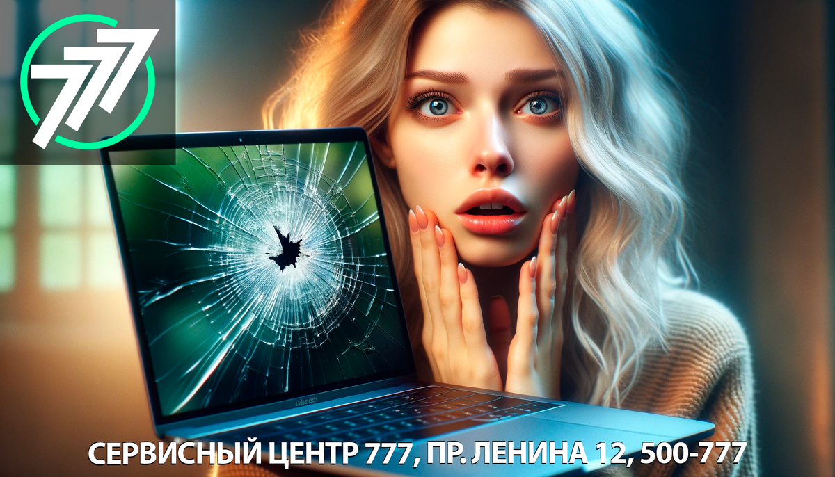 На картинке девушка с разбитым ноутбуком, 😭 но мы ей обязательно поможем! 🥰