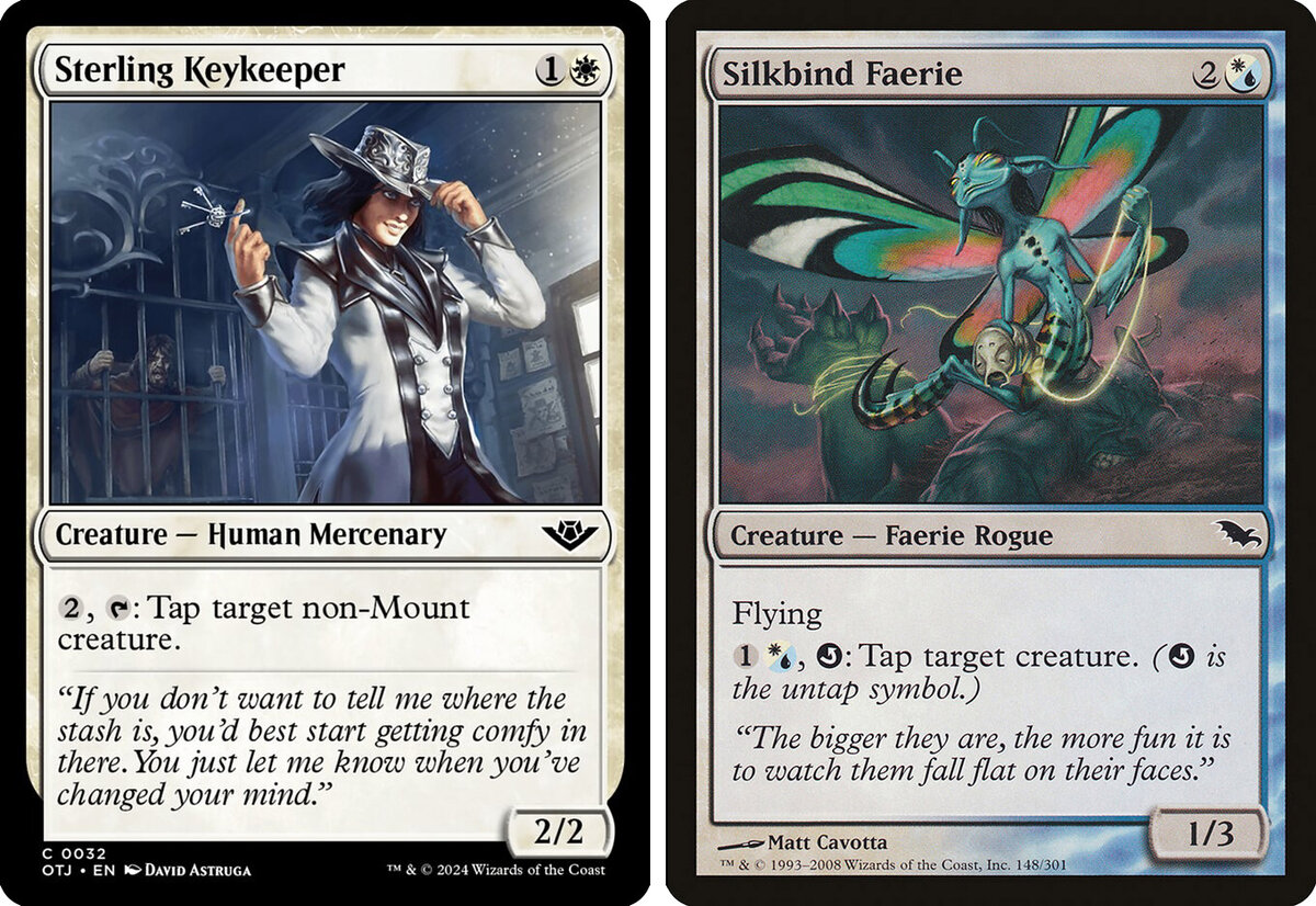 В стоимость активируемой способности Sterling Keykeeper входит его поворот.
В стоимость активируемой способности Silkbind Faerie входит его разворот.
При этом оба эффекта предписывают повернуть целевое существо.