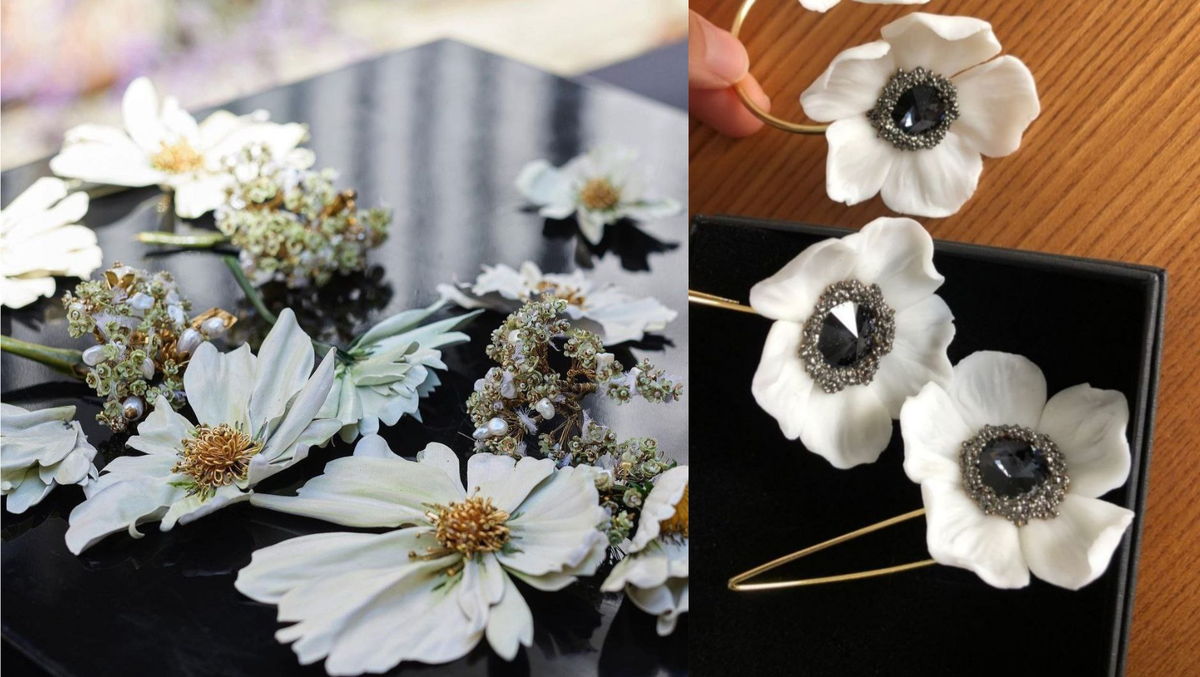Фото слева: вышивка в кожаных цветах от Дома моды Скиапарелли. Фото справа: один из примеров ювелирного украшения которое можно интерпретировать для вышивки, который разберем в прямом эфире в пятницу.